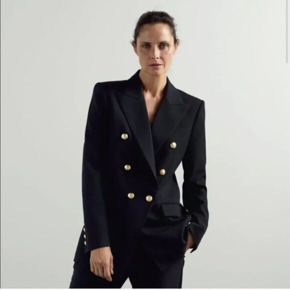 Zara Jackets & Blazers - ZARA Structured Double Breasted Blazer With Gold Buttons - Black S